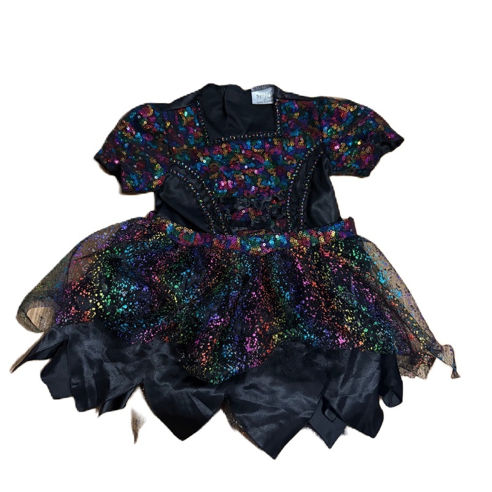 Spirit Halloween Sequin Costume Dress Witch Sz 2T Black Rainbow